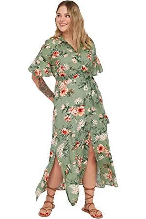 Trendyol Damen Women Dress Maxi Basic Slim Fit Woven Plus Size Kleid, , 72 Größen