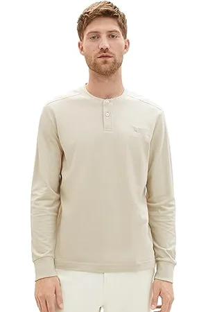 TOM TAILOR Herren 1037842 Klassisches Langarmshirt mit Henley-Ausschnitt, 26199-beige Alfalfa, L