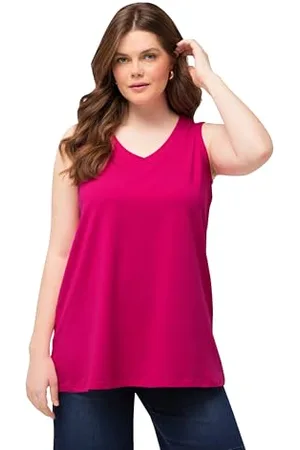 Ulla Popken Damen Top, A-linie, V-ausschnitt, Ärmellos T-Shirts, , 58-60 EU