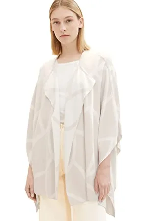 TOM TAILOR Damen 1037766 Cape Überwurf mit Muster, 32419-grey Offwhite Knit Jacquard, S