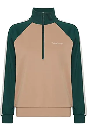 TheJoggConcept JCSIMA Damen Sweatshirt Pullover Sweater Troyer Half-Zip Stehkragen mit Reißverschluss Raglan-Ärmel mehrfarbigerColorblock Optik, Größe:S, Farbe: