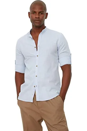 Trendyol Blue Herren Basic Richter Collar Apolfent Slim Fit Langarmhemd,