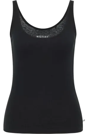 Mustang Damen Top Lynn XS S M L XL - Slim Fit - Weiss Schwarz Baumwolle, Größe:XL, Farbe: