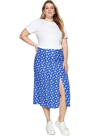 Trendyol Damen Woman Midi A-line Slit Woven Plus Size Skirt, , 46