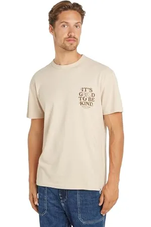 Tommy Hilfiger Herren T-Shirts Kurzarm Rundhalsausschnitt, Elfenbein (Newsprint), XL
