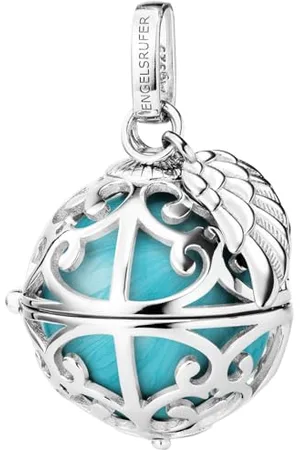 Engelsrufer Damen Anhänger für Halskette mit Flügel aus Sterling Silber mit austauschbarer Klangkugel M in der Farbe Türkis, Anhänger zum Öffnen, Größe: 19,5 cm, ER-23-26-M