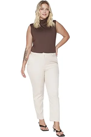 Trendyol Damen Normal Waist Cigarette Plus Size Pants Hose, , 52
