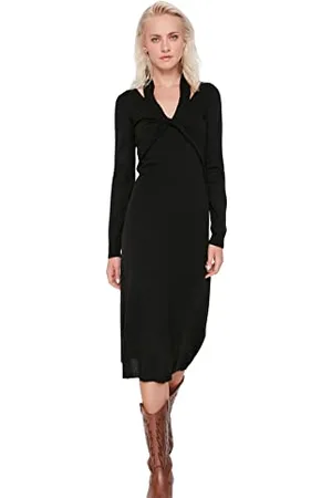 Trendyol Damen Damen Strickkleid Regular Standard V-ausschnitt Kleid, , L EU
