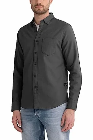 Replay Herren Hemd Langarm aus Baumwollmix, (Grau), S