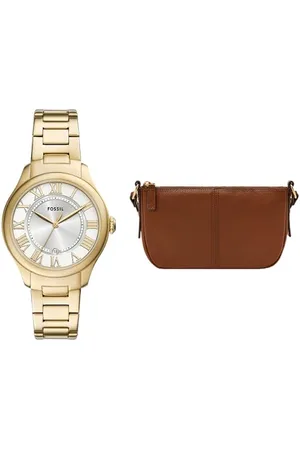 Fossil Damen Gilmore Goldfarbene Edelstahl Uhr und Jolie Tasche Braun, Set