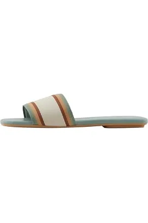 Armani Exchange Damen Thin, Striped, front logo flat sandal, GREEN, 37.5 EU