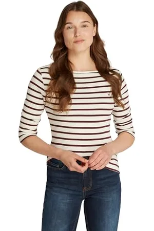 Tommy Hilfiger Damen Langarmshirt New Cody Slim U-Boot-Ausschnitt, Mehrfarbig (Fine Stp Calico/ Deep Rouge), L