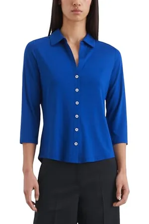 Marc O’ Polo Marc OߴPolo Damen Jerseybluse mit Kentkragen verkürzte Ärmel, Blau (Shiny Blue), XL