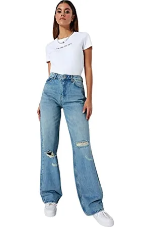 Trendyol Damen Gerade Weites Bein Niedrige Taille Jeans, , 40 EU