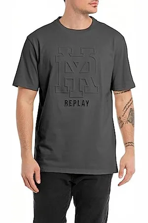 Replay Herren T-Shirt Kurzarm Rundhalsausschnitt mit Logo, (Grau), XS