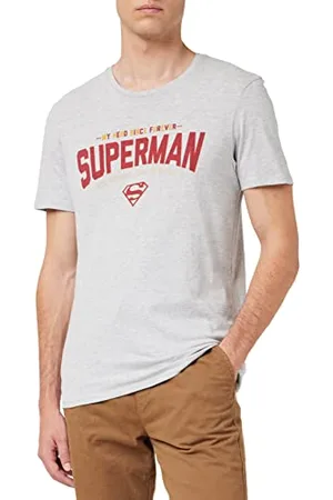 Superman Herren Mesupmsts100 T-Shirt, Grau meliert, L