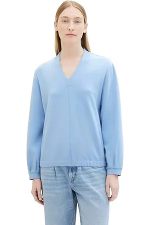TOM TAILOR Damen Basic Scuba Sweatshirt mit V-Ausschnitt, , M