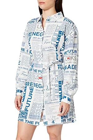 JOOP! Damen Logo Print Bluse, beige / blue allover, S