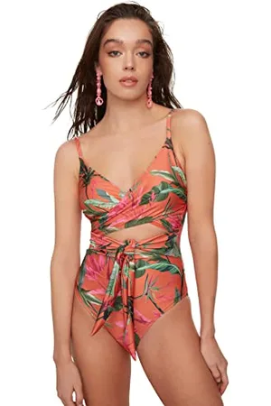 Trendyol Damen Detailed Tie Floral Pattern One Piece Swimsuit, Mehrfarbig, 34 EU