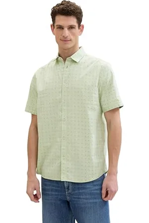 TOM TAILOR Herren Regular Fit Hemd mit Allover Print, green geometric minimal design, XXL