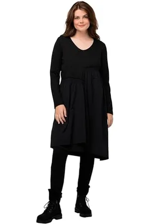 Ulla Popken Damen Flared Dress with Asymetric Woven Part Kleid, , 50-52