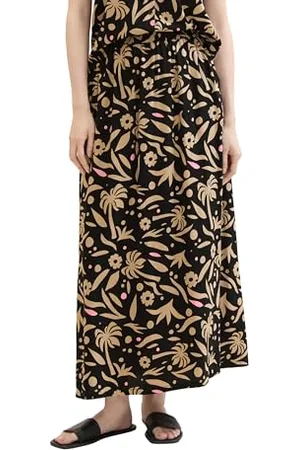 TOM TAILOR Damen Basic Maxi-Rock, black tropical print, XS