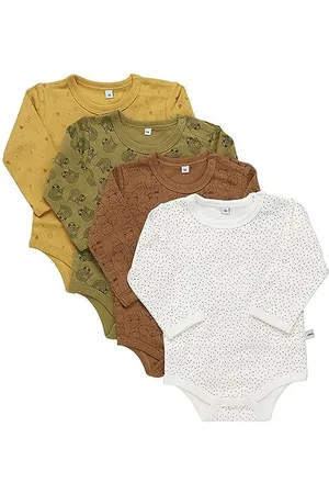 Pippi Unisex Baby Body LS AO-printed (4-pack) Formender Body, Yellow, 98