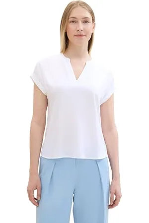 TOM TAILOR Damen Basic Sommer-Bluse, Whisper White, 34