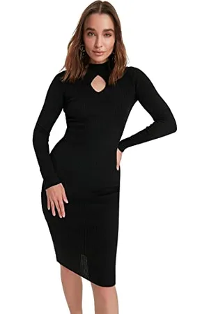 Trendyol Damen Damen Enganliegendes, Figurbetontes Strickkleid mit Hohem Halsausschnitt Kleid, , M EU