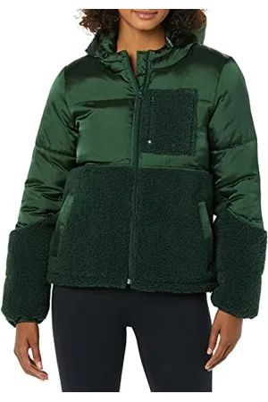 Amazon Damen Sherpa-Fleece-Pufferjacke Mit Kapuze Und Durchgehendem Reißverschluss, , M