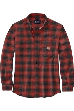 Carhartt Herren Plaid Flannel Relaxed Fit Shirt, Farbe:rot, Größe:s, Roter Ocker, S EU