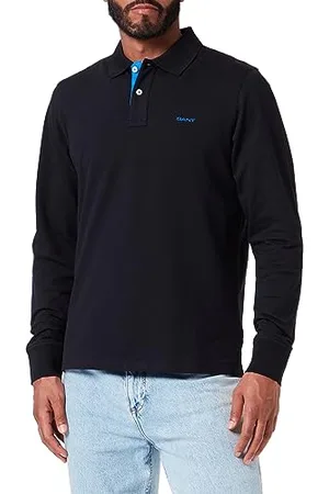 GANT Herren REG Contrast Pique LS Rugger LANGARMPOLOSHIRT MIT KONTRASTLOGO, Black, L