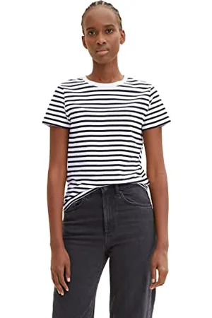 TOM TAILOR Damen Boxy Fit T-Shirt mit Streifen aus Bio-Baumwolle, , S