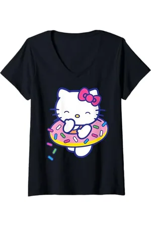 Hello Kitty Damen Donut T-Shirt mit V-Ausschnitt
