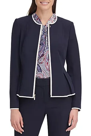 Tommy Hilfiger Damen Peplum Collarless Zip Front Blazer Jacket Jacke mit Schößchen, , 40