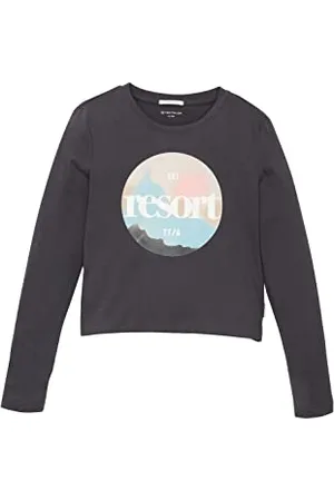 TOM TAILOR Mädchen Kinder Langarmshirt mit Print 1033892, Grau, 128