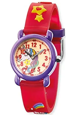 HERZENGEL Mädchen Analog Quarz Uhr mit Kunststoff Armband HEWA-Unicorn