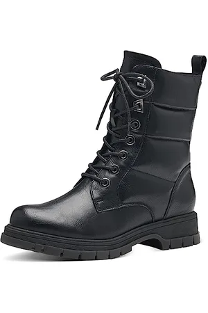 Marco Tozzi Damen Schnürstiefel ohne Absatz aus Kunstleder Winter, (Black), 38