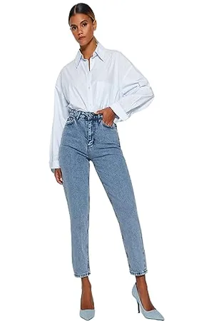 Trendyol Damen Gerade Mama Hohe Taille Jeans, , 34