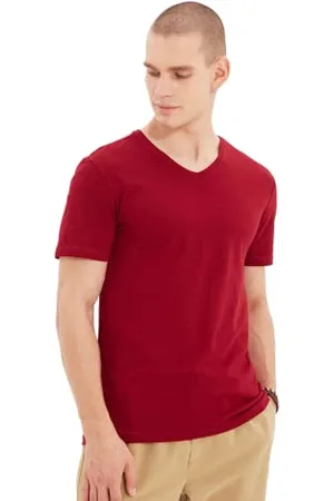 Trendyol Neck Knit Herren Basics Slim Fit Basic Strick-T-Shirt mit V-Ausschnitt, , XL
