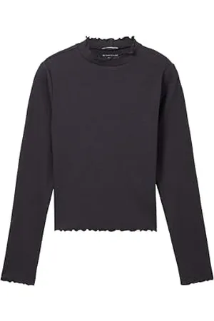 TOM TAILOR Mädchen Kinder Basic Langarmshirt mit Rippstruktur , coal grey, 128