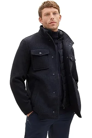 TOM TAILOR Herren 1037345 2-in-1 Wollmantel mit integrierter Innenjacke, 24258-navy Blue Structure, XL