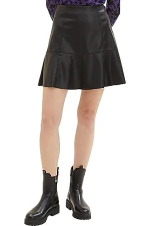 TOM TAILOR Damen Fake-Leder Mini Rock mit Volant , deep black, XXL