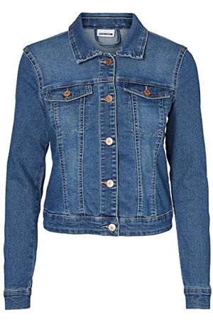Noisy May Damen Kurze Jeansjacke Basic Denim Übergangsjacke Stoned Washed Jacket NMDEBRA, Farben:Blau-2, Größe:XS