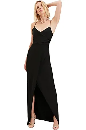 Trendyol Damen Wrapover Frauen Maxi Shift Regular Fit gewebt Abendkleid, , 40