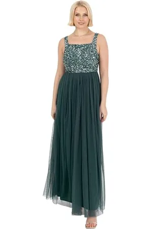 Maya Deluxe Damen Ladies Womens Maxi Dress Wide Straps Sleevless Square Neckline Embellished for Wedding Guest Prom Brautjungfernkleid, , 44