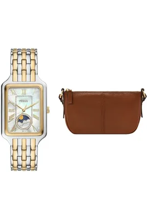 Fossil Damen Raquel Zweifarbige Edelstahl Uhr und Jolie Tasche Braun, Set