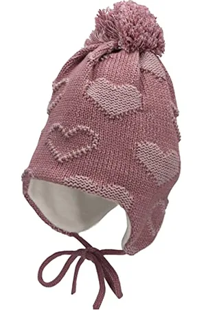 Sterntaler Baby Mädchen Mütze Baby GOTS Bommelmütze Herzchen Mütze - Mütze Baby, Kappe Kinder - aus Baumwolle mit Bindeband - , 41