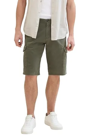 TOM TAILOR Herren Relaxed Fit Cargo Shorts, olive structure print, 34