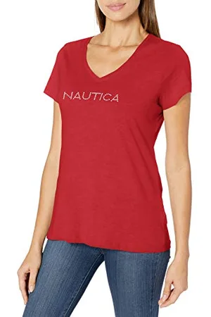 Nautica Damen Easy Comfort klassischem Logo, superweich, 100% Baumwolle T-Shirt, Rot, M